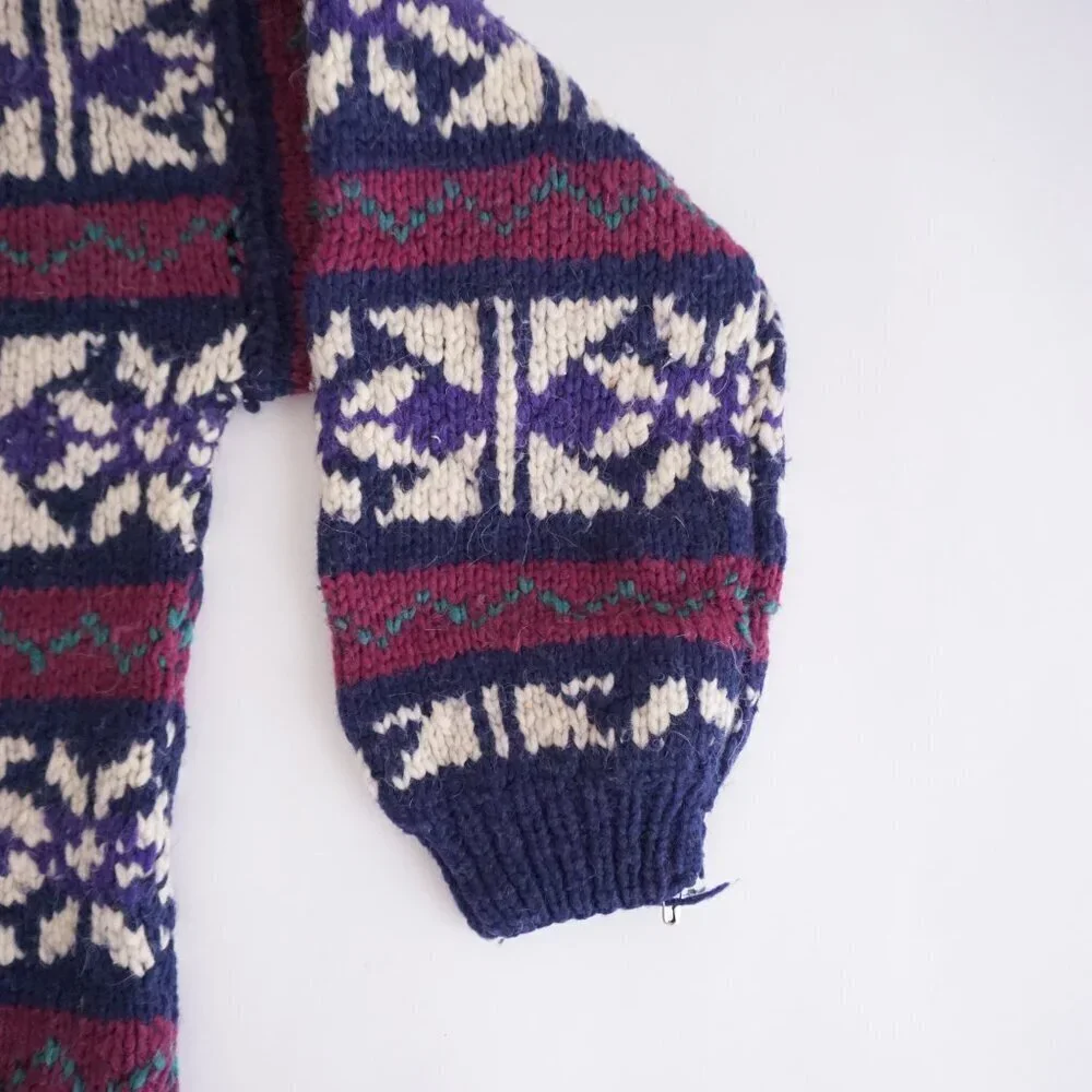 VTG '80S Rey Wear Purple Maroon Wool Cottagecore Chunky Knit Crewneck Sweater XL - Picture 5 of 12